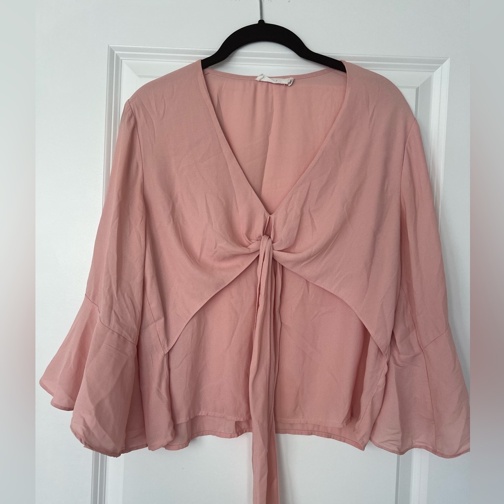 Pink Women's Top with Tie Front
